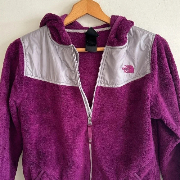 North face girls purple/gray fleece zip up hooded jacket size XL - Picture 2 of 6